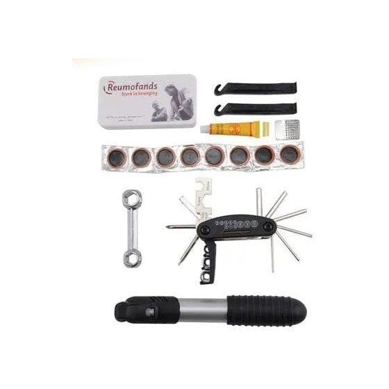 Bicycle repair kit (Air pump + crowbar + tire repair tool + wrench + screwdriver)